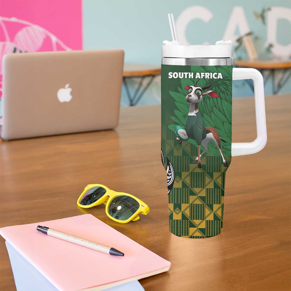 New Zealand and South Africa Rugby Tumbler With Handle Maori Tiki Fern Springboks Kente Pattern - Aussie Hoodie