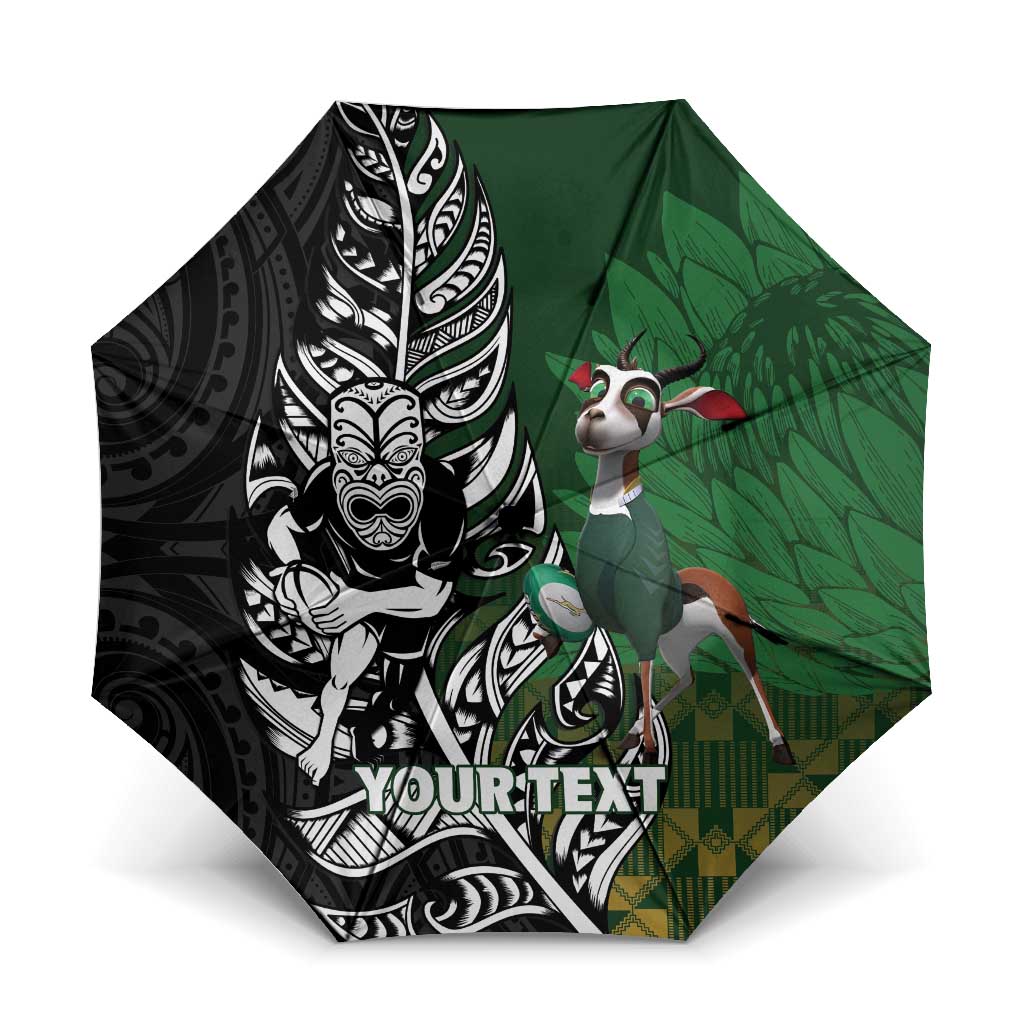 New Zealand and South Africa Rugby Custom Umbrella Maori Tiki Fern Springboks Kente Pattern - Aussie Hoodie