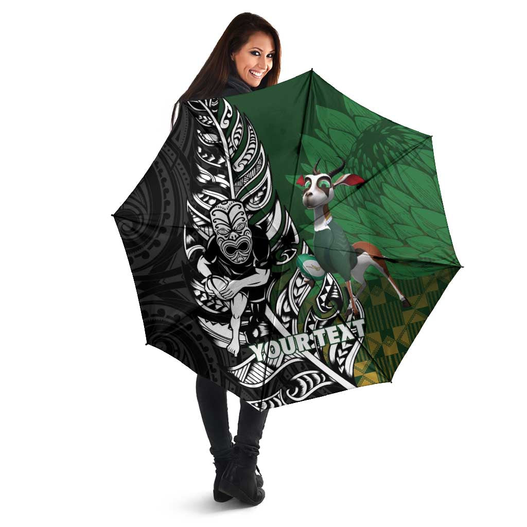 New Zealand and South Africa Rugby Custom Umbrella Maori Tiki Fern Springboks Kente Pattern - Aussie Hoodie