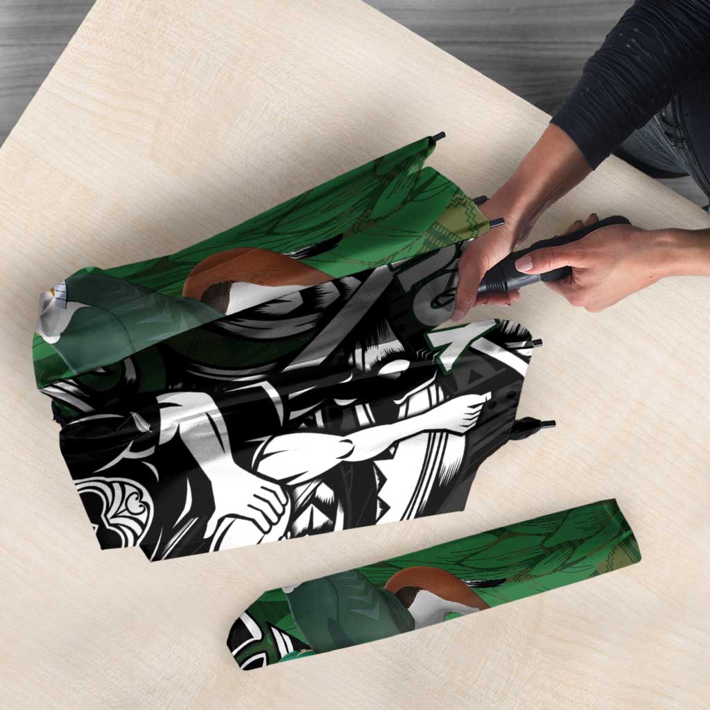 New Zealand and South Africa Rugby Custom Umbrella Maori Tiki Fern Springboks Kente Pattern - Aussie Hoodie