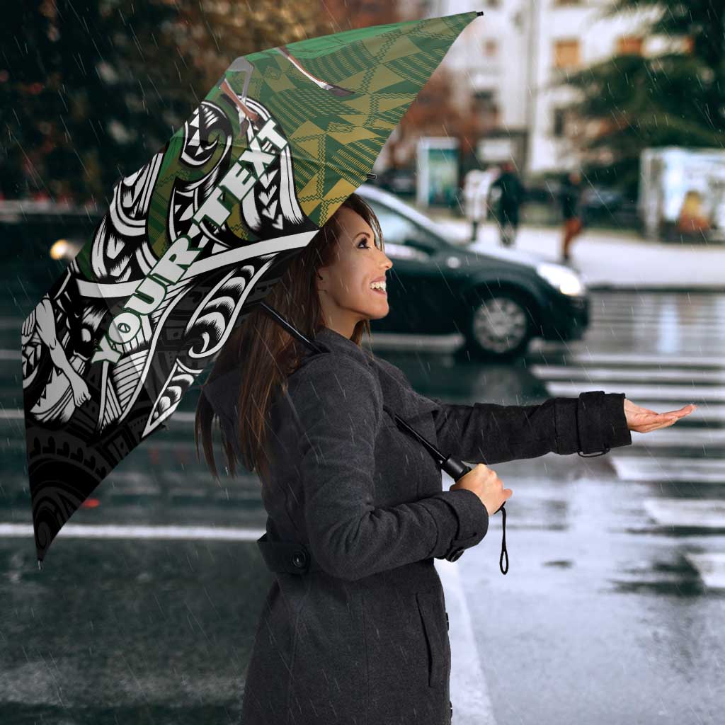 New Zealand and South Africa Rugby Custom Umbrella Maori Tiki Fern Springboks Kente Pattern - Aussie Hoodie
