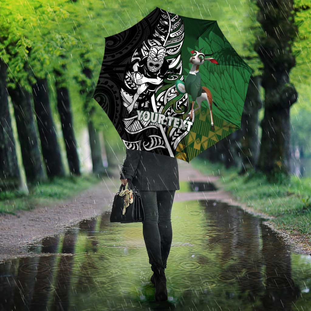 New Zealand and South Africa Rugby Custom Umbrella Maori Tiki Fern Springboks Kente Pattern - Aussie Hoodie