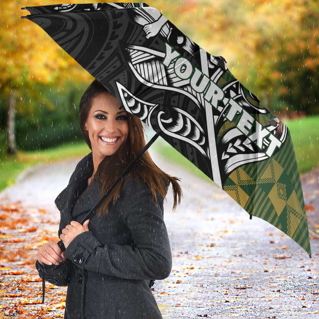New Zealand and South Africa Rugby Custom Umbrella Maori Tiki Fern Springboks Kente Pattern - Aussie Hoodie