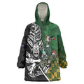 New Zealand and South Africa Rugby Custom Wearable Blanket Hoodie Maori Tiki Fern Springboks Kente Pattern - Aussie Hoodie