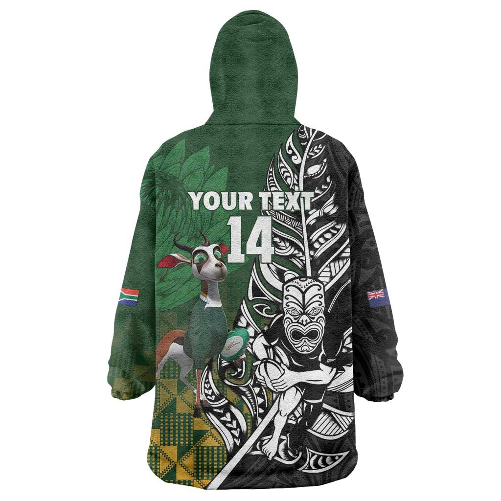 New Zealand and South Africa Rugby Custom Wearable Blanket Hoodie Maori Tiki Fern Springboks Kente Pattern - Aussie Hoodie