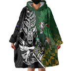 New Zealand and South Africa Rugby Custom Wearable Blanket Hoodie Maori Tiki Fern Springboks Kente Pattern - Aussie Hoodie