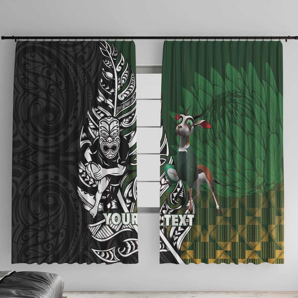 New Zealand and South Africa Rugby Custom Window Curtain Maori Tiki Fern Springboks Kente Pattern - Aussie Hoodie