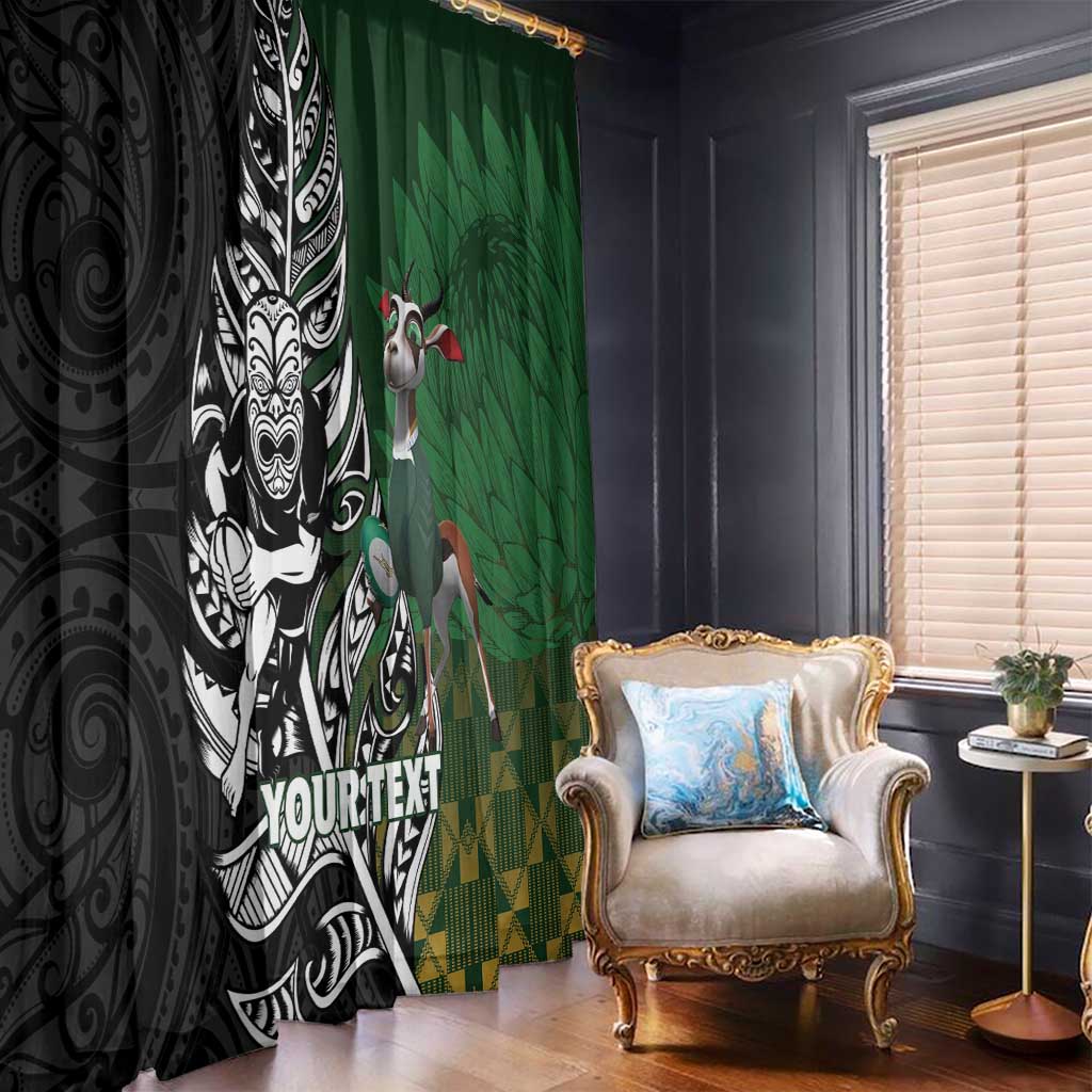 New Zealand and South Africa Rugby Custom Window Curtain Maori Tiki Fern Springboks Kente Pattern - Aussie Hoodie