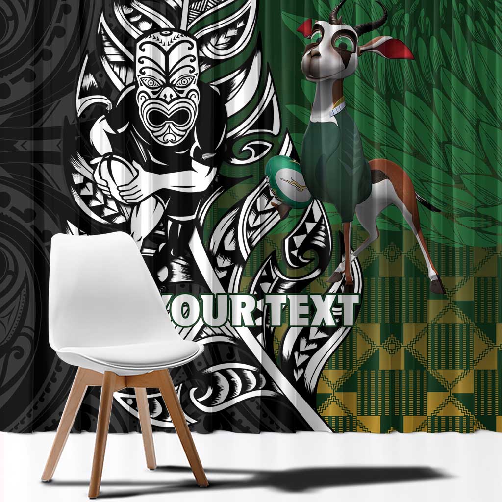 New Zealand and South Africa Rugby Custom Window Curtain Maori Tiki Fern Springboks Kente Pattern - Aussie Hoodie