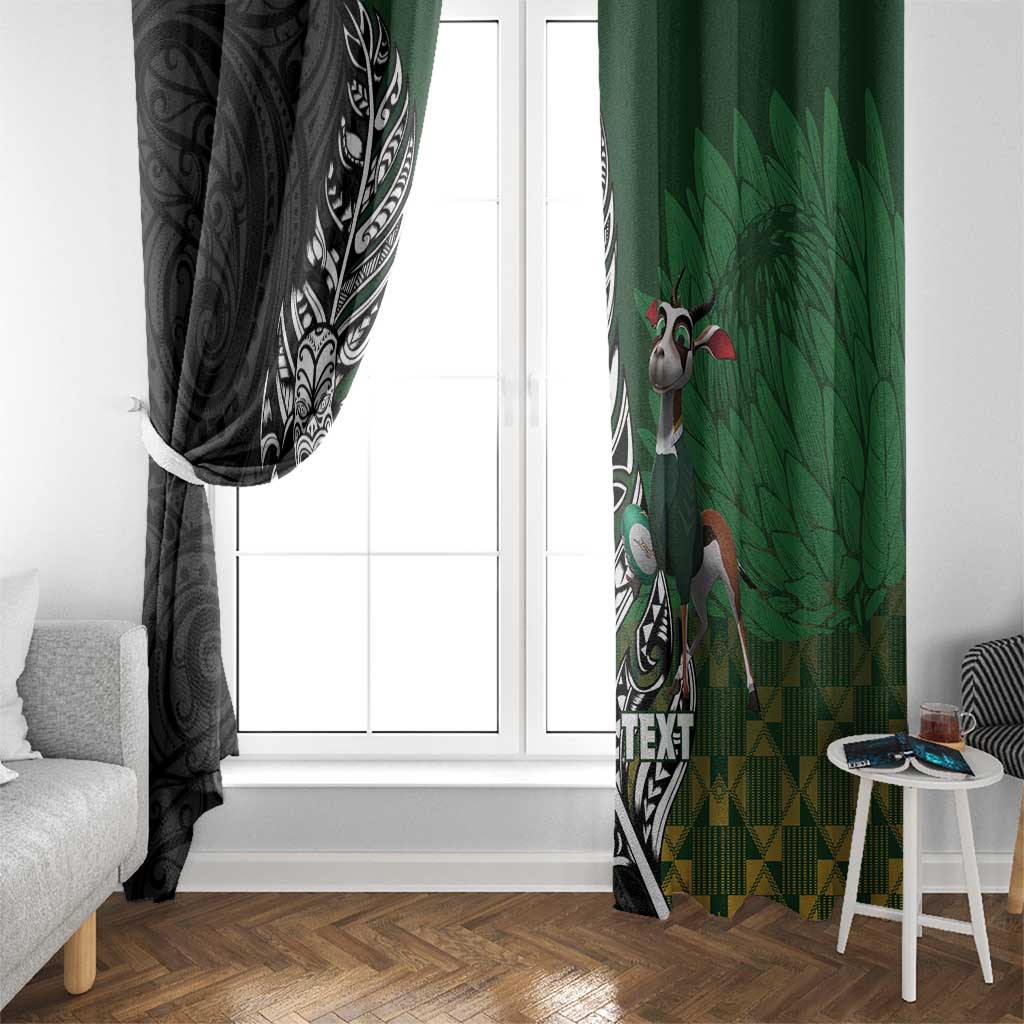 New Zealand and South Africa Rugby Custom Window Curtain Maori Tiki Fern Springboks Kente Pattern - Aussie Hoodie