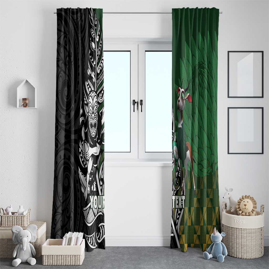 New Zealand and South Africa Rugby Custom Window Curtain Maori Tiki Fern Springboks Kente Pattern - Aussie Hoodie