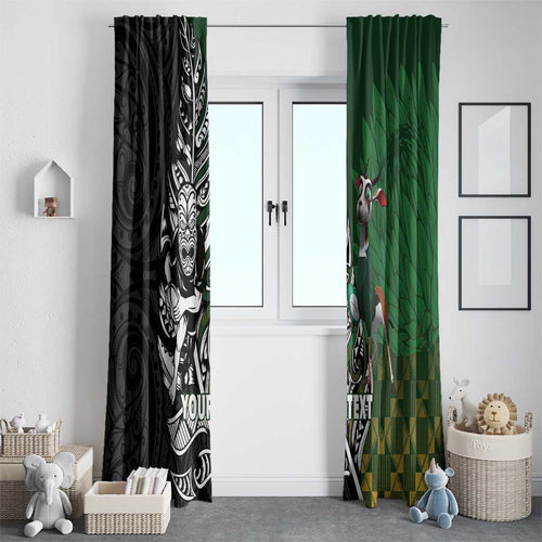 New Zealand and South Africa Rugby Custom Window Curtain Maori Tiki Fern Springboks Kente Pattern - Aussie Hoodie