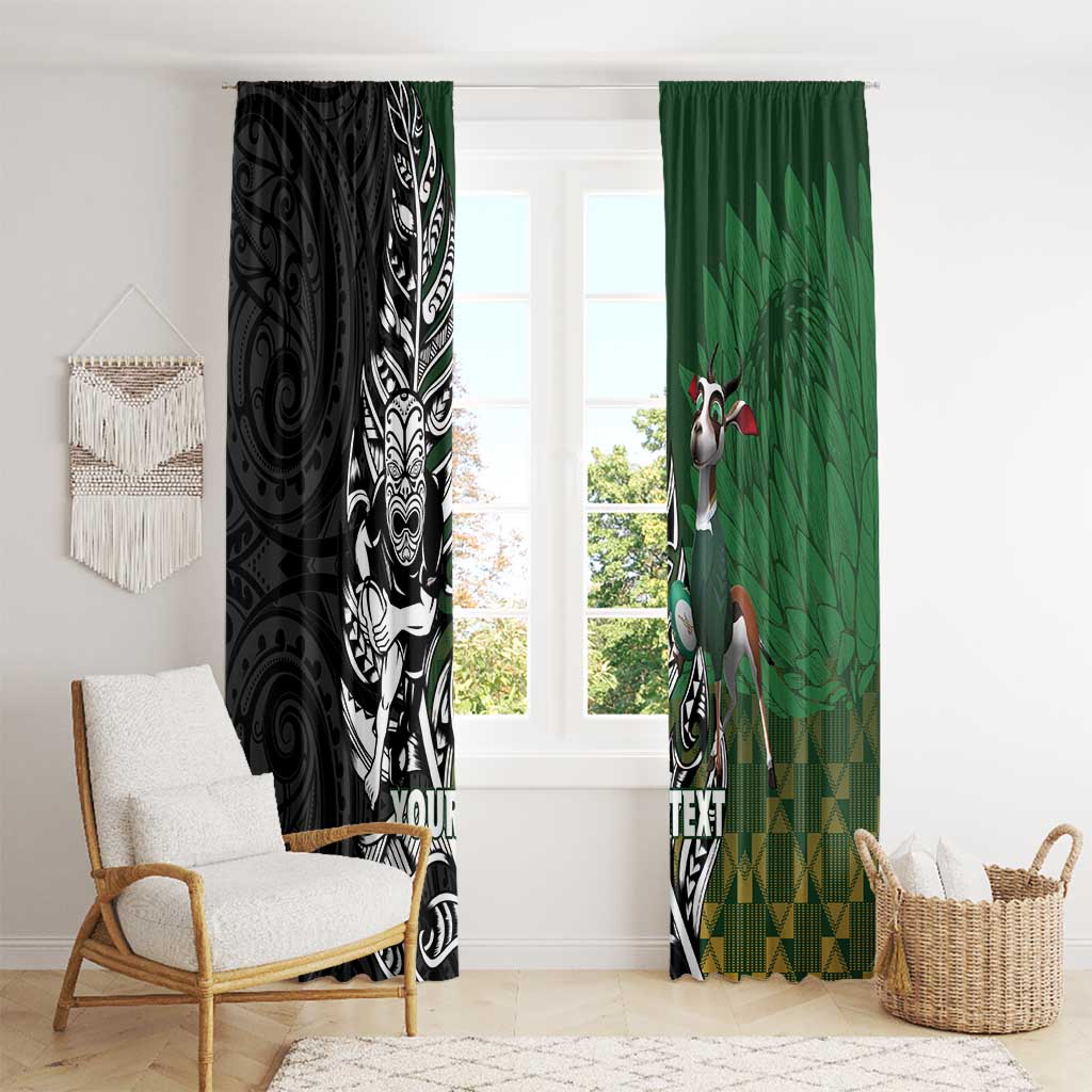 New Zealand and South Africa Rugby Custom Window Curtain Maori Tiki Fern Springboks Kente Pattern - Aussie Hoodie
