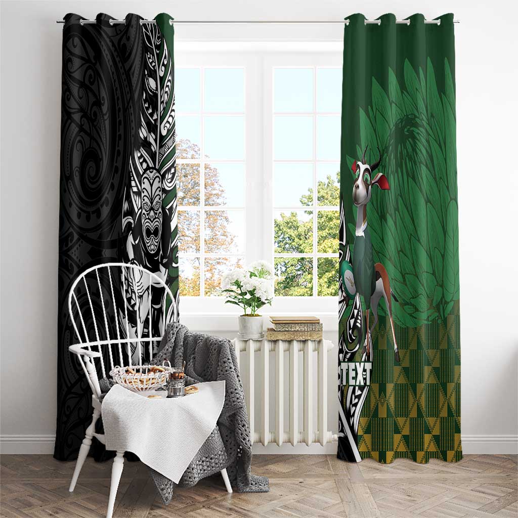New Zealand and South Africa Rugby Custom Window Curtain Maori Tiki Fern Springboks Kente Pattern - Aussie Hoodie