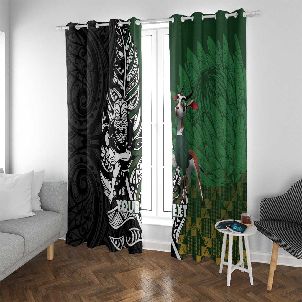 New Zealand and South Africa Rugby Custom Window Curtain Maori Tiki Fern Springboks Kente Pattern - Aussie Hoodie