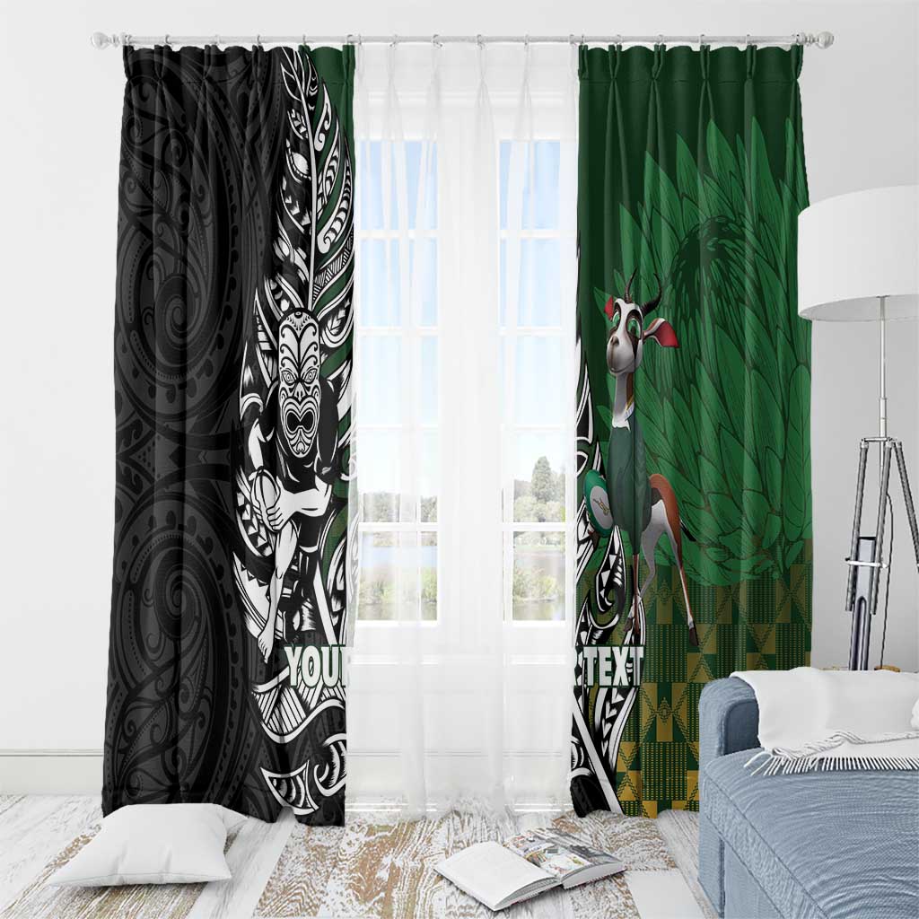 New Zealand and South Africa Rugby Custom Window Curtain Maori Tiki Fern Springboks Kente Pattern - Aussie Hoodie