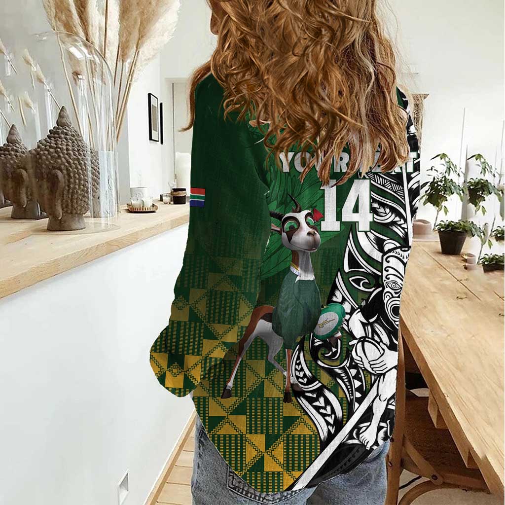 New Zealand and South Africa Rugby Custom Women Casual Shirt Maori Tiki Fern Springboks Kente Pattern - Aussie Hoodie