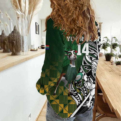 New Zealand and South Africa Rugby Custom Women Casual Shirt Maori Tiki Fern Springboks Kente Pattern - Aussie Hoodie