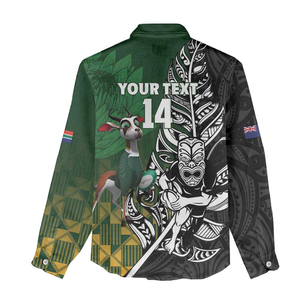 New Zealand and South Africa Rugby Custom Women Casual Shirt Maori Tiki Fern Springboks Kente Pattern - Aussie Hoodie