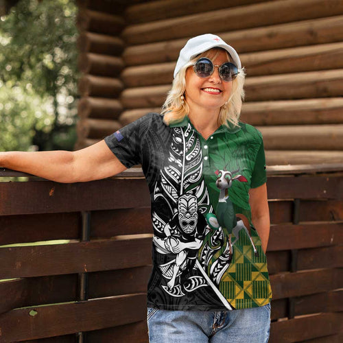 New Zealand and South Africa Rugby Custom Women Polo Shirt Maori Tiki Fern Springboks Kente Pattern - Aussie Hoodie