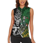 New Zealand and South Africa Rugby Custom Women Sleeveless Polo Shirt Maori Tiki Fern Springboks Kente Pattern - Aussie Hoodie