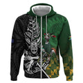 New Zealand and South Africa Rugby Custom Zip Hoodie Maori Tiki Fern Springboks Kente Pattern - Aussie Hoodie