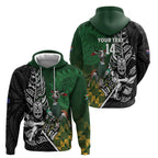 New Zealand and South Africa Rugby Custom Zip Hoodie Maori Tiki Fern Springboks Kente Pattern - Aussie Hoodie