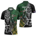New Zealand and South Africa Rugby Custom Zipper Polo Shirt Maori Tiki Fern Springboks Kente Pattern - Aussie Hoodie