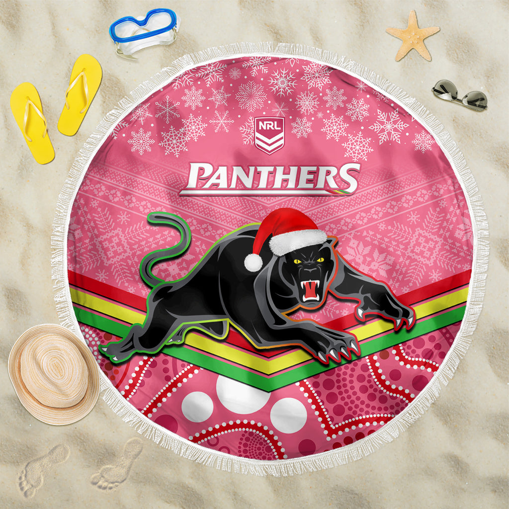 custom-panthers-rugby-christmas-beach-blanket-merry-xmas-2023-mix-aboriginal-art-pink-version