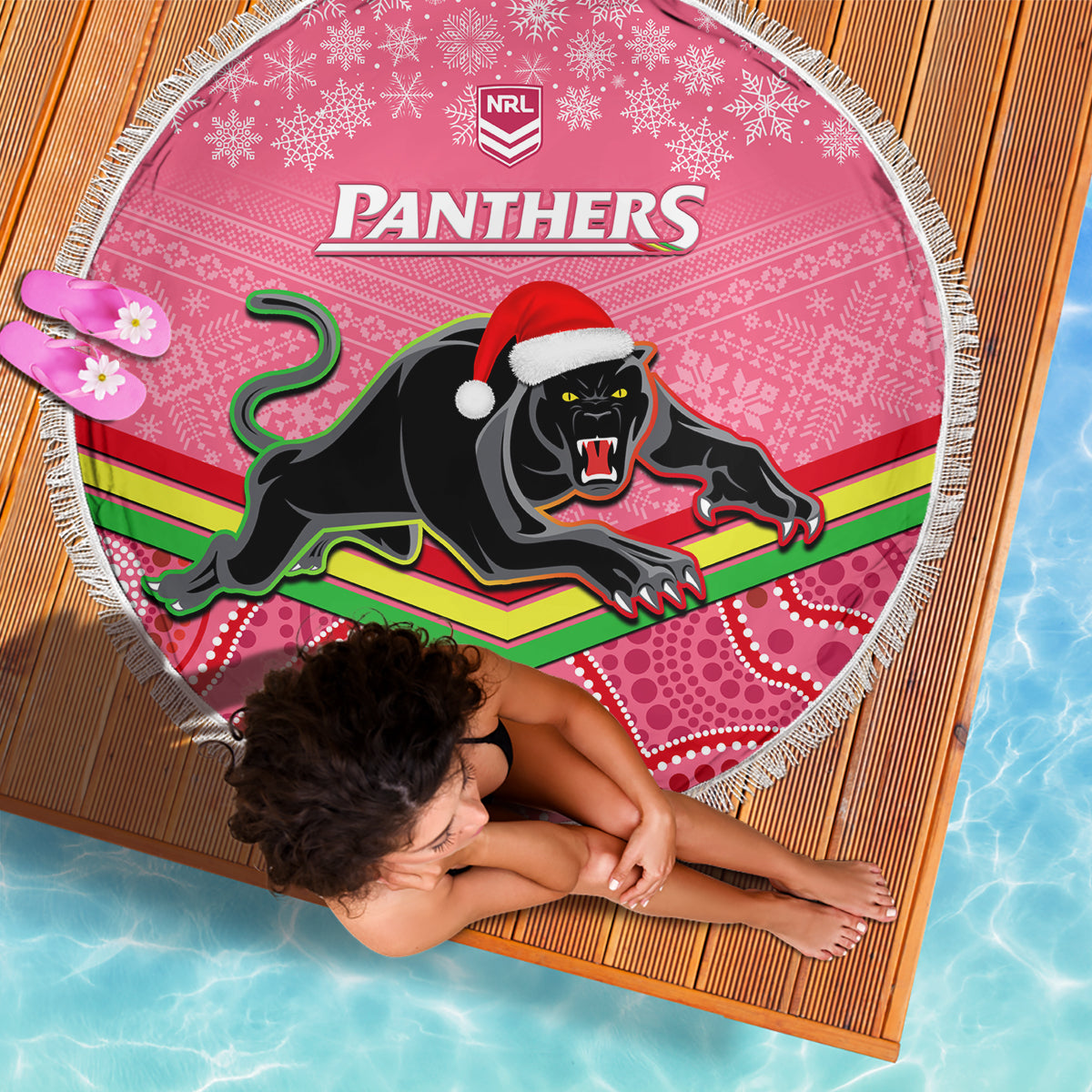 custom-panthers-rugby-christmas-beach-blanket-merry-xmas-2023-mix-aboriginal-art-pink-version