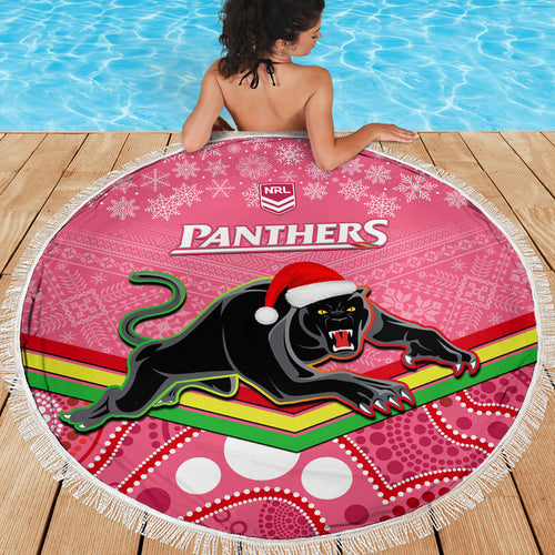 custom-panthers-rugby-christmas-beach-blanket-merry-xmas-2023-mix-aboriginal-art-pink-version