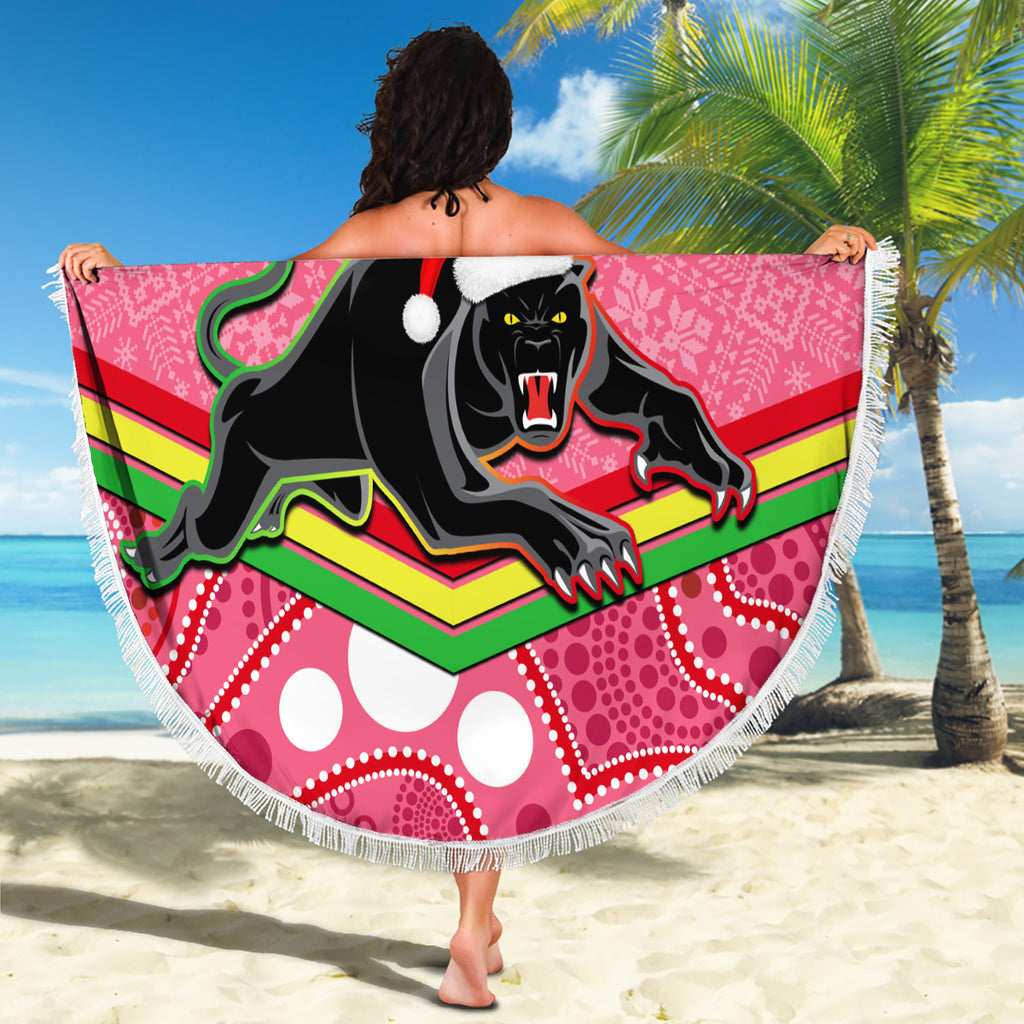custom-panthers-rugby-christmas-beach-blanket-merry-xmas-2023-mix-aboriginal-art-pink-version