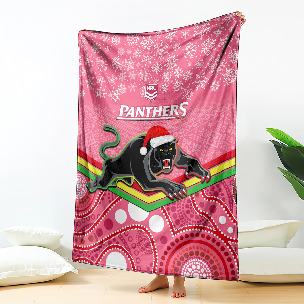 custom-panthers-rugby-christmas-blanket-merry-xmas-2023-mix-aboriginal-art-pink-version