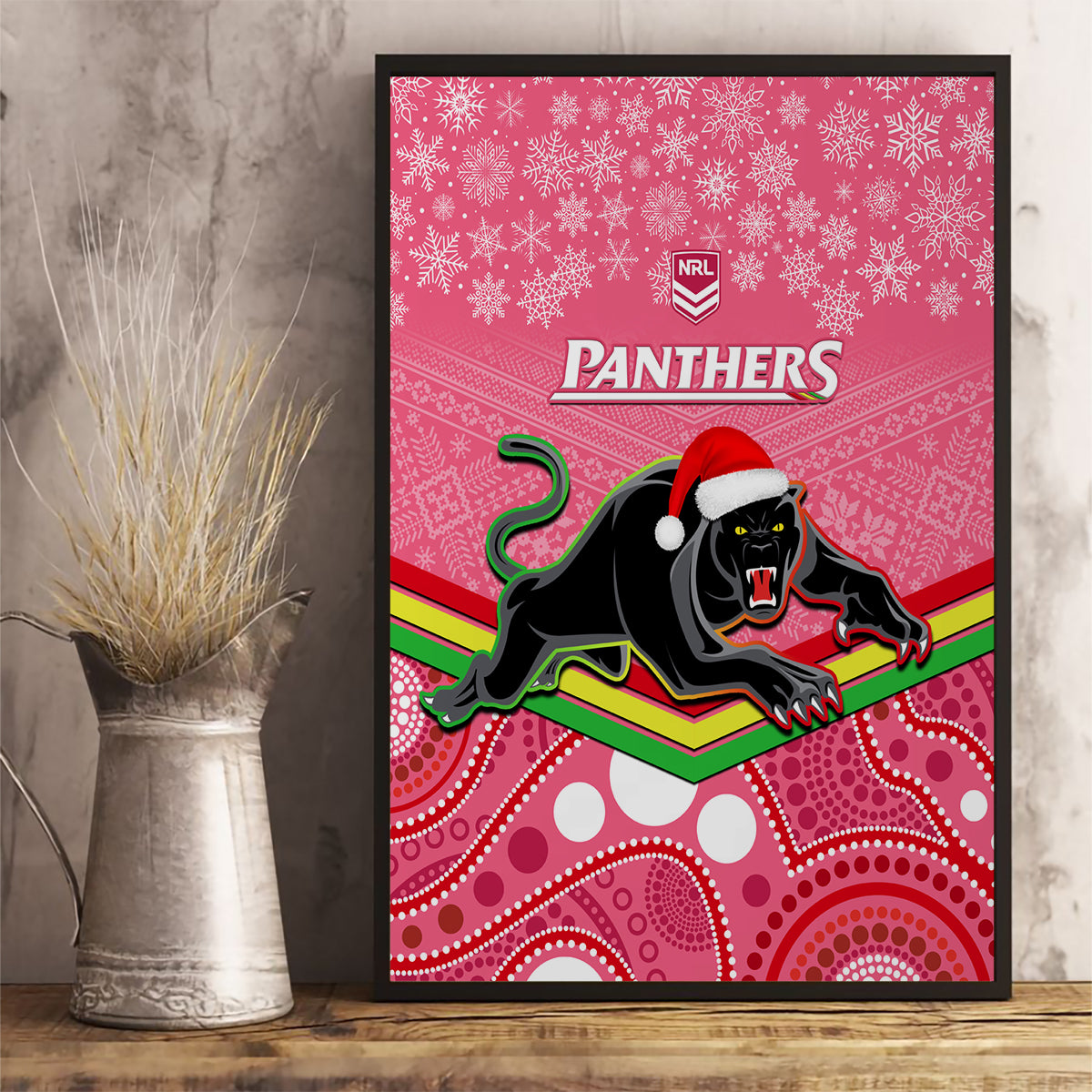 custom-panthers-rugby-christmas-canvas-wall-art-merry-xmas-2023-mix-aboriginal-art-pink-version