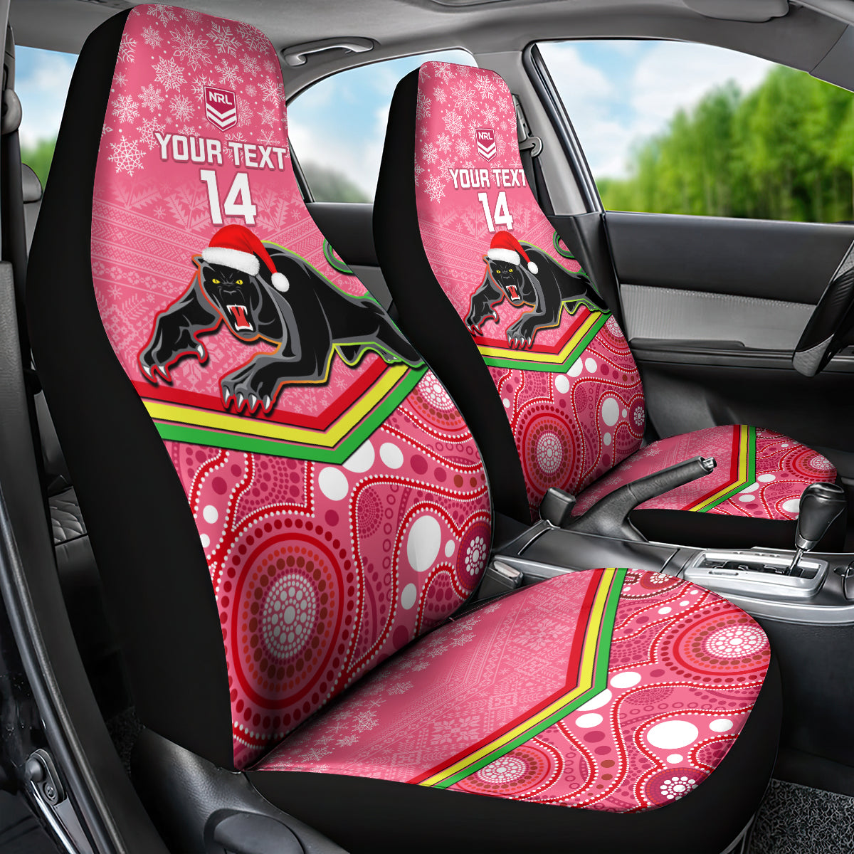 custom-panthers-rugby-christmas-car-seat-cover-merry-xmas-2023-mix-aboriginal-art-pink-version