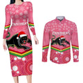 custom-panthers-rugby-christmas-couples-matching-long-sleeve-bodycon-dress-and-long-sleeve-button-shirt-merry-xmas-2023-mix-aboriginal-art-pink-version