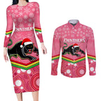 custom-panthers-rugby-christmas-couples-matching-long-sleeve-bodycon-dress-and-long-sleeve-button-shirt-merry-xmas-2023-mix-aboriginal-art-pink-version