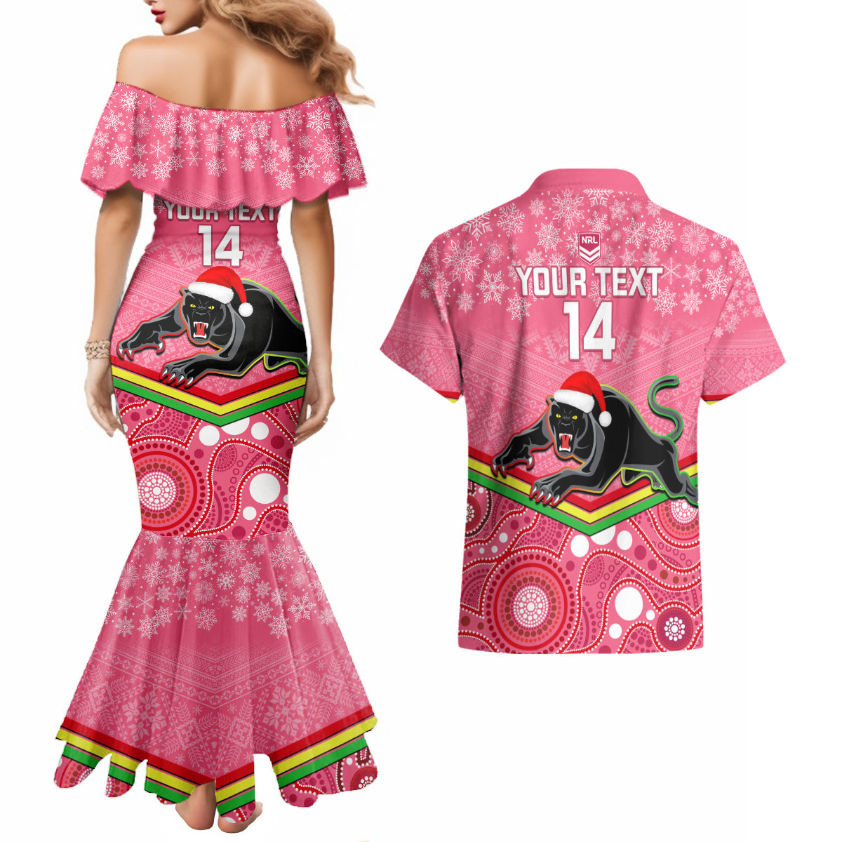 custom-panthers-rugby-christmas-couples-matching-mermaid-dress-and-hawaiian-shirt-merry-xmas-2023-mix-aboriginal-art-pink-version