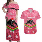 custom-panthers-rugby-christmas-couples-matching-off-shoulder-maxi-dress-and-hawaiian-shirt-merry-xmas-2023-mix-aboriginal-art-pink-version