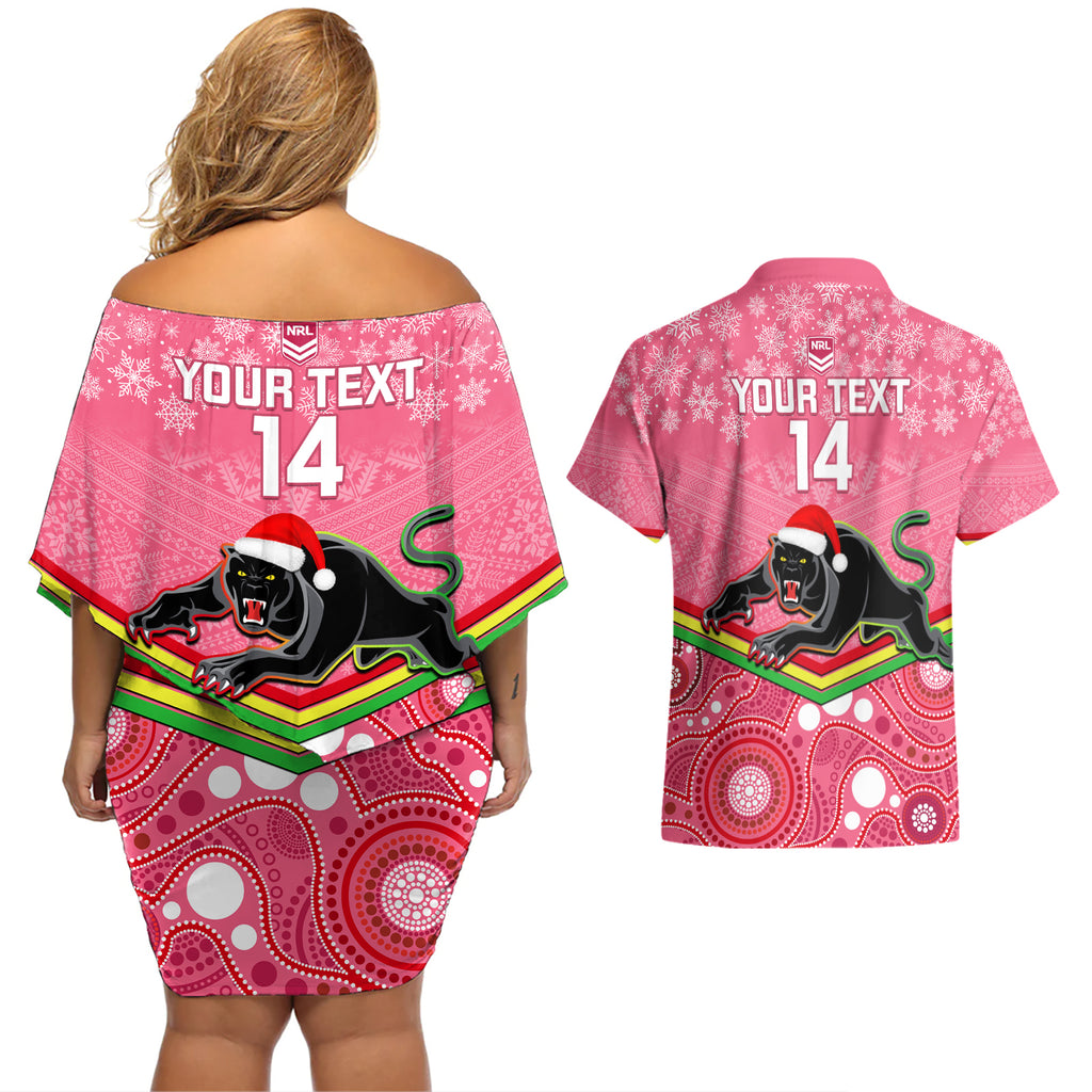 custom-panthers-rugby-christmas-couples-matching-off-shoulder-short-dress-and-hawaiian-shirt-merry-xmas-2023-mix-aboriginal-art-pink-version