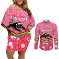 custom-panthers-rugby-christmas-couples-matching-off-shoulder-short-dress-and-long-sleeve-button-shirt-merry-xmas-2023-mix-aboriginal-art-pink-version