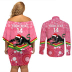 custom-panthers-rugby-christmas-couples-matching-off-shoulder-short-dress-and-long-sleeve-button-shirt-merry-xmas-2023-mix-aboriginal-art-pink-version