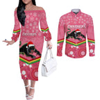 custom-panthers-rugby-christmas-couples-matching-off-the-shoulder-long-sleeve-dress-and-long-sleeve-button-shirt-merry-xmas-2023-mix-aboriginal-art-pink-version