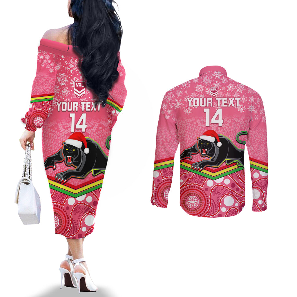 custom-panthers-rugby-christmas-couples-matching-off-the-shoulder-long-sleeve-dress-and-long-sleeve-button-shirt-merry-xmas-2023-mix-aboriginal-art-pink-version