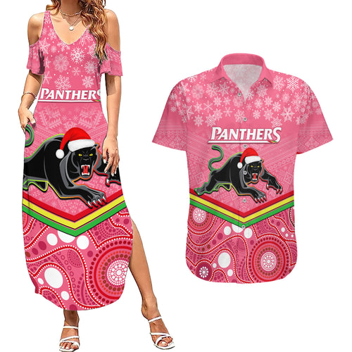 custom-panthers-rugby-christmas-couples-matching-summer-maxi-dress-and-hawaiian-shirt-merry-xmas-2023-mix-aboriginal-art-pink-version