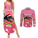 custom-panthers-rugby-christmas-couples-matching-summer-maxi-dress-and-long-sleeve-button-shirt-merry-xmas-2023-mix-aboriginal-art-pink-version