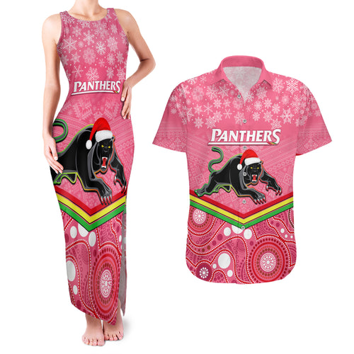 custom-panthers-rugby-christmas-couples-matching-tank-maxi-dress-and-hawaiian-shirt-merry-xmas-2023-mix-aboriginal-art-pink-version