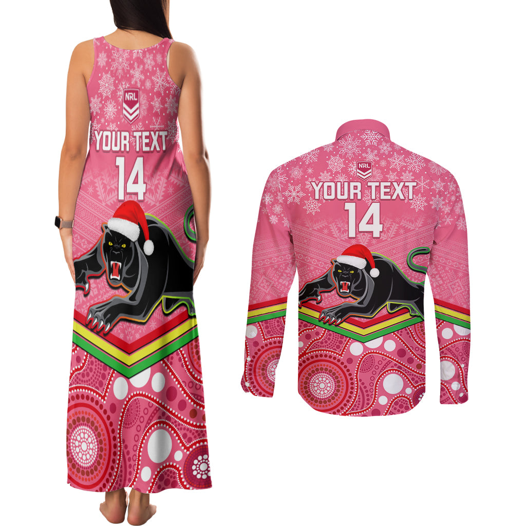 custom-panthers-rugby-christmas-couples-matching-tank-maxi-dress-and-long-sleeve-button-shirt-merry-xmas-2023-mix-aboriginal-art-pink-version