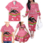 custom-panthers-rugby-christmas-family-matching-off-shoulder-long-sleeve-dress-and-hawaiian-shirt-merry-xmas-2023-mix-aboriginal-art-pink-version