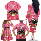 custom-panthers-rugby-christmas-family-matching-off-shoulder-long-sleeve-dress-and-hawaiian-shirt-merry-xmas-2023-mix-aboriginal-art-pink-version